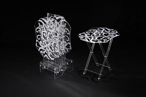 [02-1112] Vague Acrylic 4 Wavy Rectangular Coffee Tables with Stand Set Palm Sides Printing