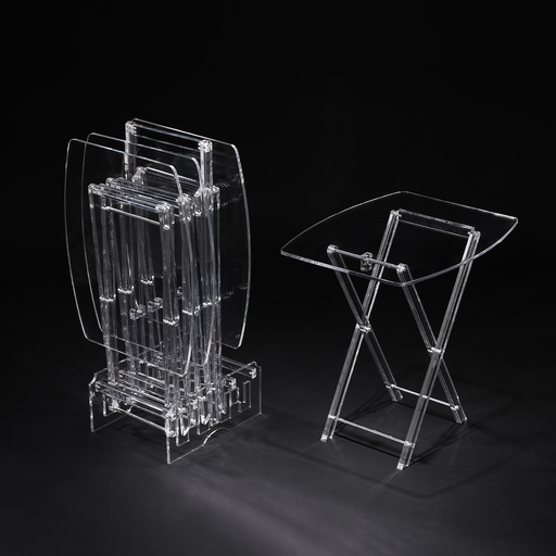 [02-1113] Vague Acrylic 4 Oval Rectangular Coffee Tables with Stand Set