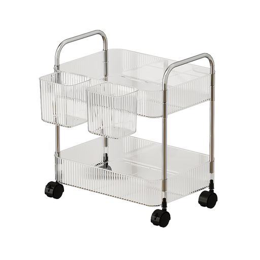 [02-1253] Vague 2 Tier Transparent Trolley Cart with 2 Baskets 40 cm x 28.5 cm x 44.4 cm
