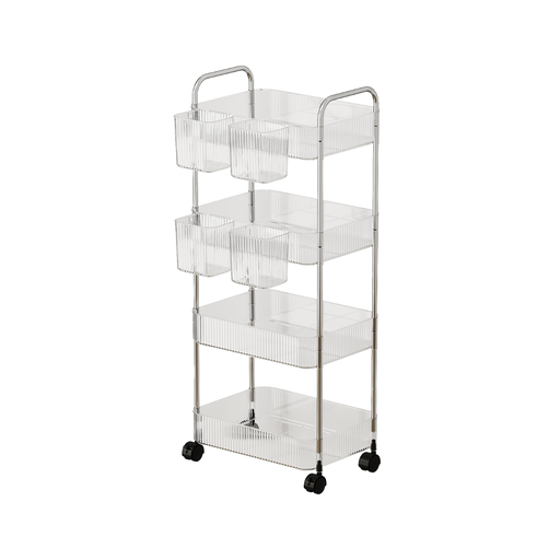 [02-1255] Vague 4 Tier Transparent Trolley Cart with 4 Baskets 40 cm x 28.5 cm x 95 cm