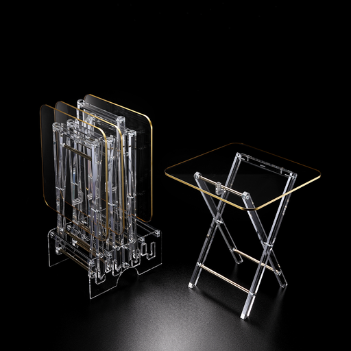 [02-1307G] Vague Acrylic 4 Square Coffee Tables with Stand Set Classic Design