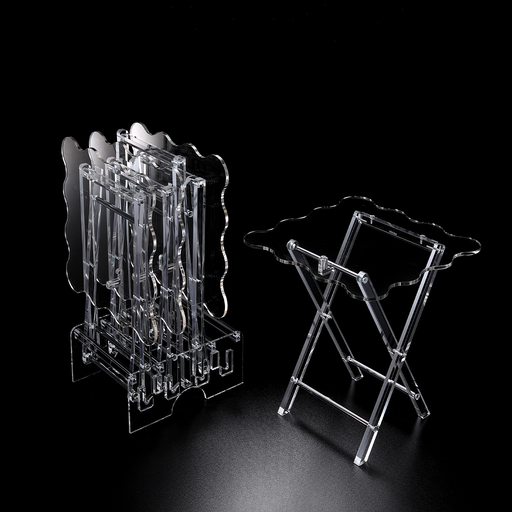 [02-1311] Vague Acrylic 4 Square Coffee Tables with Stand Set Classic Wave Design