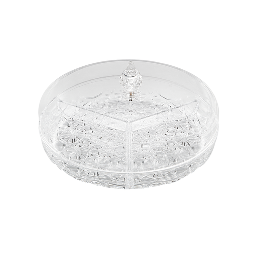 [02-1334] Vague Round Acrylic Candy Box With 3 Partition 10''