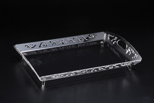 [02-595] Vague Acrylic Laser Tray Footed Clear 56.5 cm