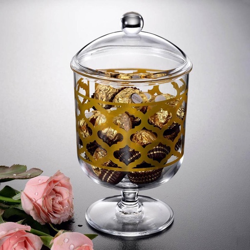 [02-627] Vague Acrylic Round Candy Box Small Gold Print