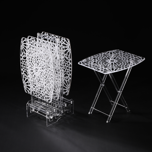 [02-1118] Vague Acrylic 4 Oval Rectangular Coffee Tables with Stand Set Islamic Printing
