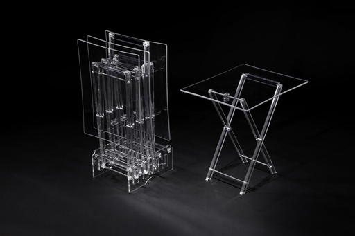 [02-1121] Vague Acrylic 4 Curved Rectangular Coffee Tables with Stand Set