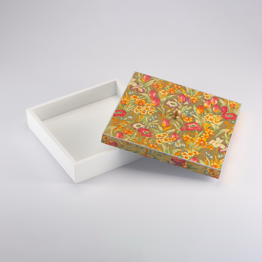 [02-1140] Vague Square White Wooden Serving Box with Tulip Wooden Cover 24 cm x 24 cm