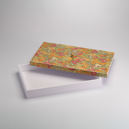 [02-1143] Vague Rectangular White Wooden Serving Box with Tulip Wooden Cover 42 cm x 26 cm