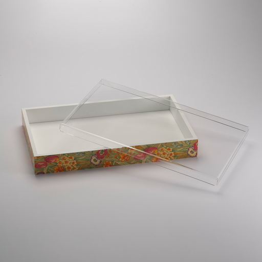 [02-1144] Vague Rectangular Tulip Wooden Serving Box with Acrylic Cover 40.1 cm x 24.1 cm