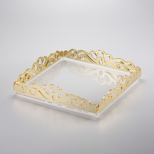 [02-1147] Vague Acrylic Square Laser Tray 35 cm x 7.5 cm Gold Bronzing