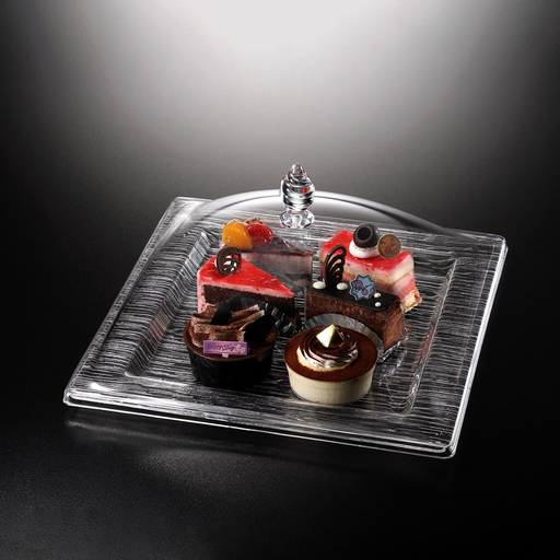 [02-855] Vague Acrylic Square Serving Set Bark Clear 35 cm