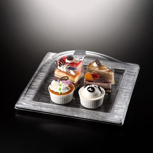 [02-855S] Vague Acrylic Square Serving Set Bark Silver 35 cm