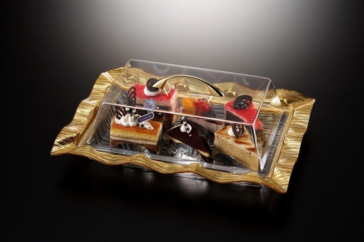 [02-870G] Vague Acrylic Rectangular Cake Box Golden 52 cm