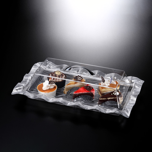 [02-870S] Vague Acrylic Rectangular Cake Box Silver 52 cm