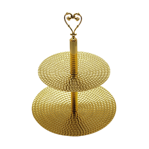 [02-917] Vague Golden Metal 2 Tier Candy Tray with Handle 24 cm