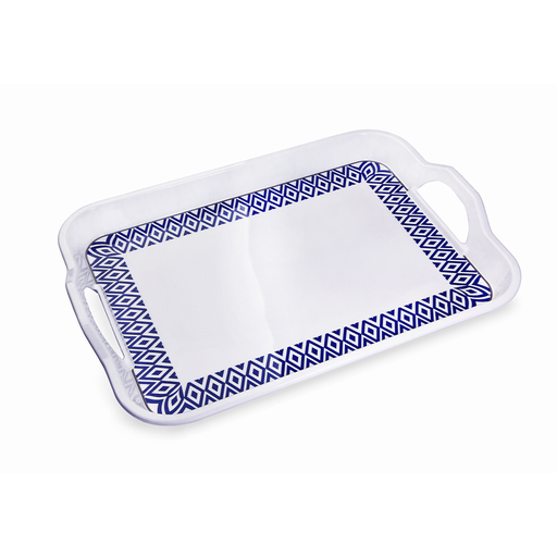 [36-394] Vague Melamine 2 Handle Tray  Blue Line 15"
