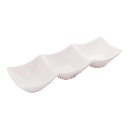 [36-522] Vague White Melamine Mezza Plate three comaprtments 24 cm x 8.4 cm x 4 cm