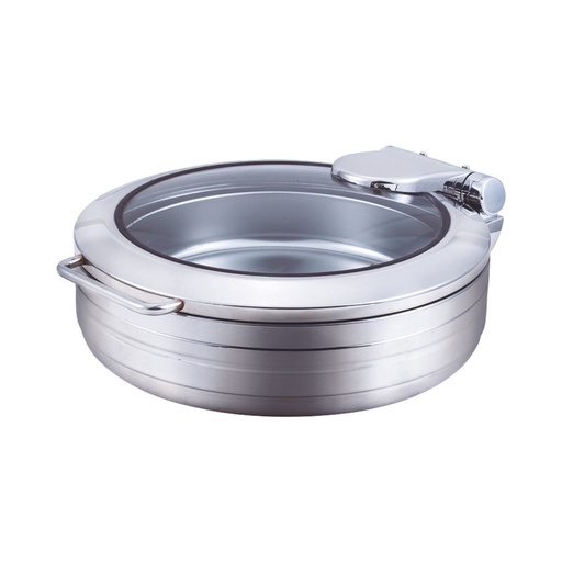 [BF-027] Vague 1/1 Stainless Steel Round Induction Chafing Dish with Glass Window 6 Liter