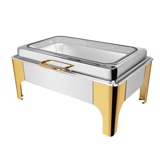 [BF-042G] Vague Rectangular Stainless Steel 1/1 Chafing Dish with glass lid 9L Semi Gold