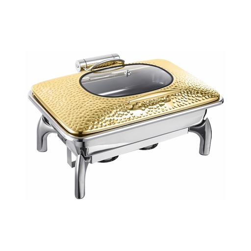 [BF-047G] Upper 9L Chafing Dish 1/1 With Glass Lid, Small Hammer-Gold