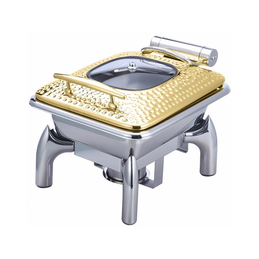 [BF-050G] Upper 4L Rectangle 1/2 Chafing Dish With Glass Lid, Small Hammer-Gold