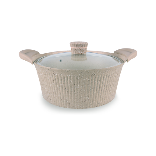 [CW-011] Vague Die Cast Aluminium Beige Cooking Pot 24 cm with 2 Silicone Handle Cover