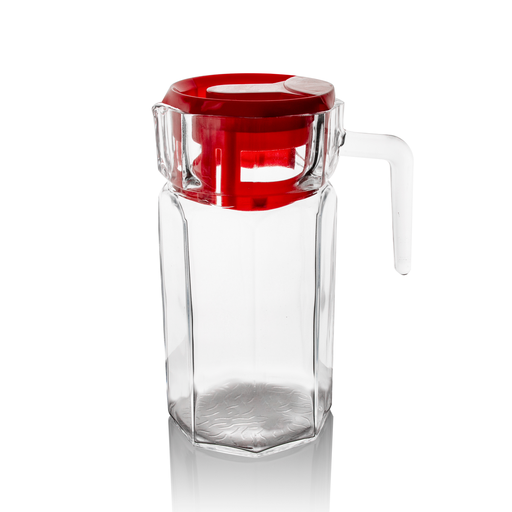 [04-355] Vague Glass Glass Jug 1.3 Liter Red Lid