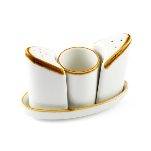 [08-091D1] Porceletta Ivory Mocha Porcelain Condiment Set 4 Pieces