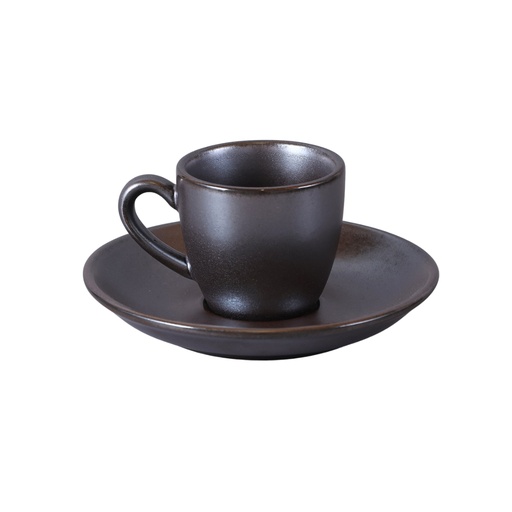 [08-092D3] Porceletta Rustic Black Reactive Glaze Porcelain Espresso Cup & Saucer 80 ml