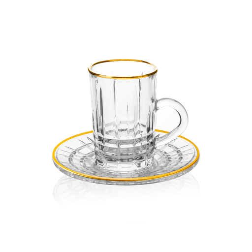 [04-364] Vague Tea Cups & Saucers Set with Golden Rim 120 ml