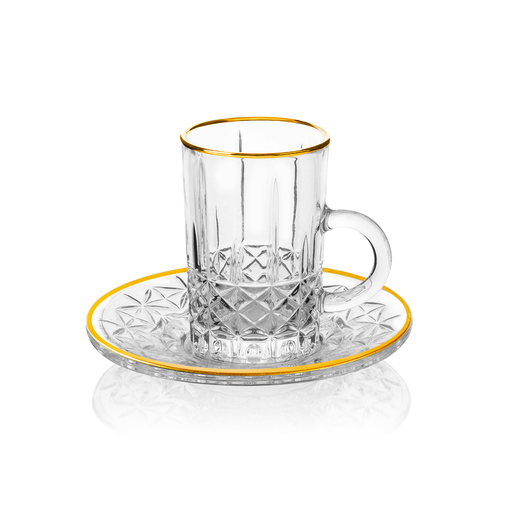 [04-366] Vague Tea Cups & Saucers Set with Golden Rim 120 ml