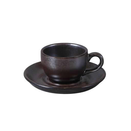 [08-1396D3] Porceletta Rustic Black Reactive Glaze Porcelain Cup & Saucer 80 ml