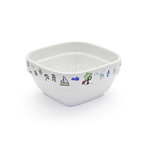 [08-212KD] Porceletta Ivory Porcelain Stackable Kids Square Bowl 4"