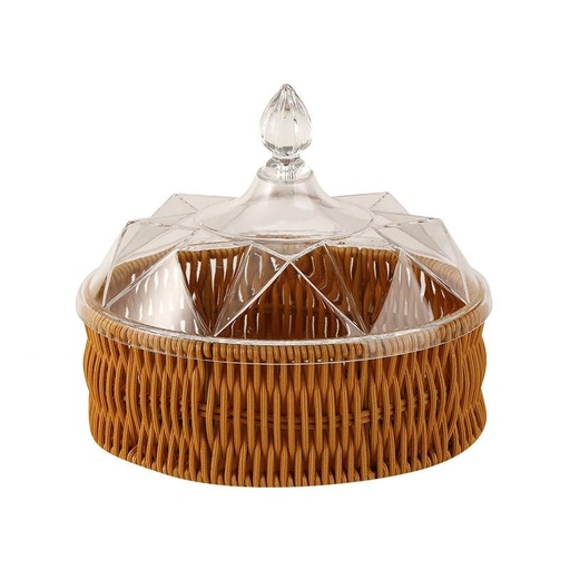 [13-R064] Round Rattan PP Basket with Acrylic Cover 18.8 x 13.8 x 16.5 cm