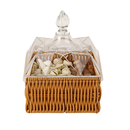 [13-R065] Square Rattan PP Basket with Acrylic Cover 13.6 x 13.6 x 16.5 cm