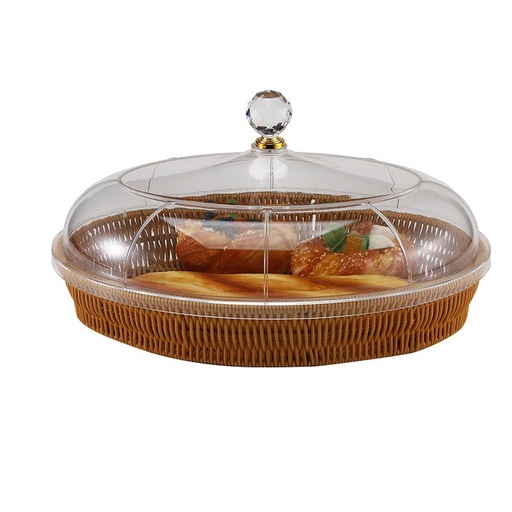 [13-R067] Oval Rattan PP Basket with Acrylic Cover 37.8 x 27 x 18.5 cm