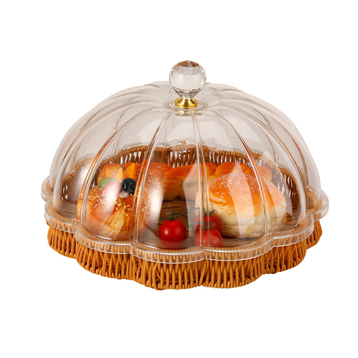 [13-R074] Flower Shape Rattan PP Basket with Acrylic Cover 26 x 26 x 17 cm