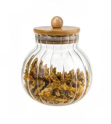 [13-R498] 1L Transparent Glass Jar with Bamboo Lid