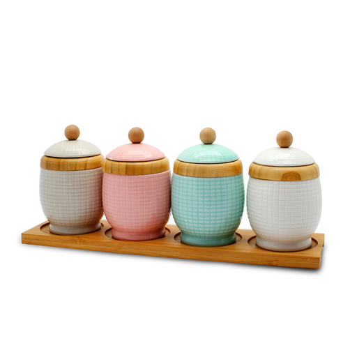 [03-183] Decopor Porcelain Spices Jars 5 Pieces Set with Stand