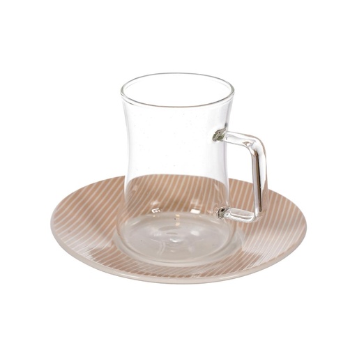 [03-393] Decopor 12 Pieces Ivory Tea Istikans & Saucers Set