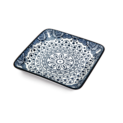 [D03-016] Che Brucia Arabesque Blue Porcelain Desserts Square Plate 12.3 cm / 5"