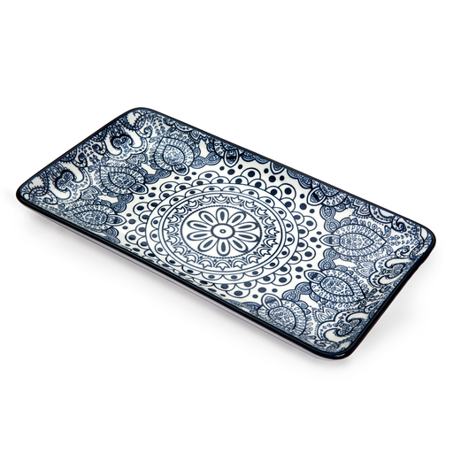 [D03-017] Che Brucia Arabesque Blue Porcelain Rectangular Plate 22.5 cm / 9"