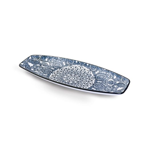 [D03-021] Che Brucia Arabesque Blue Porcelain Boat Shape Plate 12"