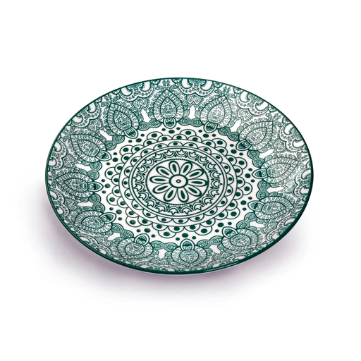 [D03-063] Che Brucia Arabesque Green Porcelain Round Plate 8"