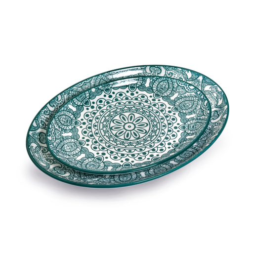 [D03-076] Che Brucia Arabesque Green Porcelain Oval Plate 8"