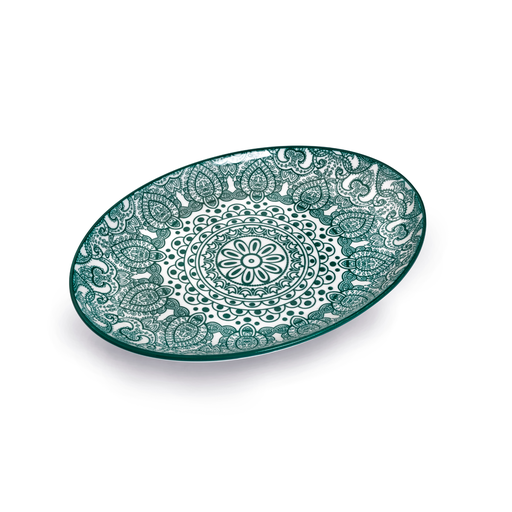 [D03-077] Che Brucia Arabesque Green Porcelain Oval Plate 25.4 cm / 10"