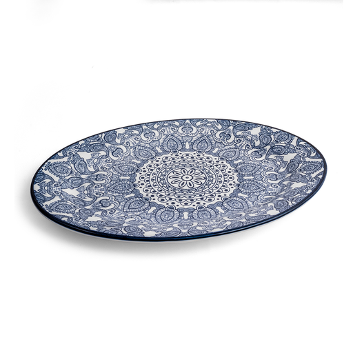 [D03-081] Che Brucia Arabesque Blue Porcelain Oval Plate 35 cm / 14"