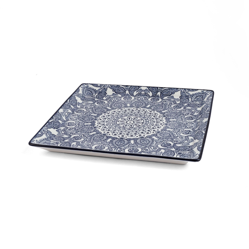 [D03-092] Che Brucia Arabesque Blue Porcelain Square Plate 26 cm / 10"