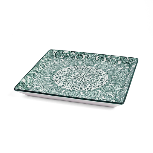 [D03-107] Che Brucia Arabesque Green Porcelain Square Plate 22 cm / 9"